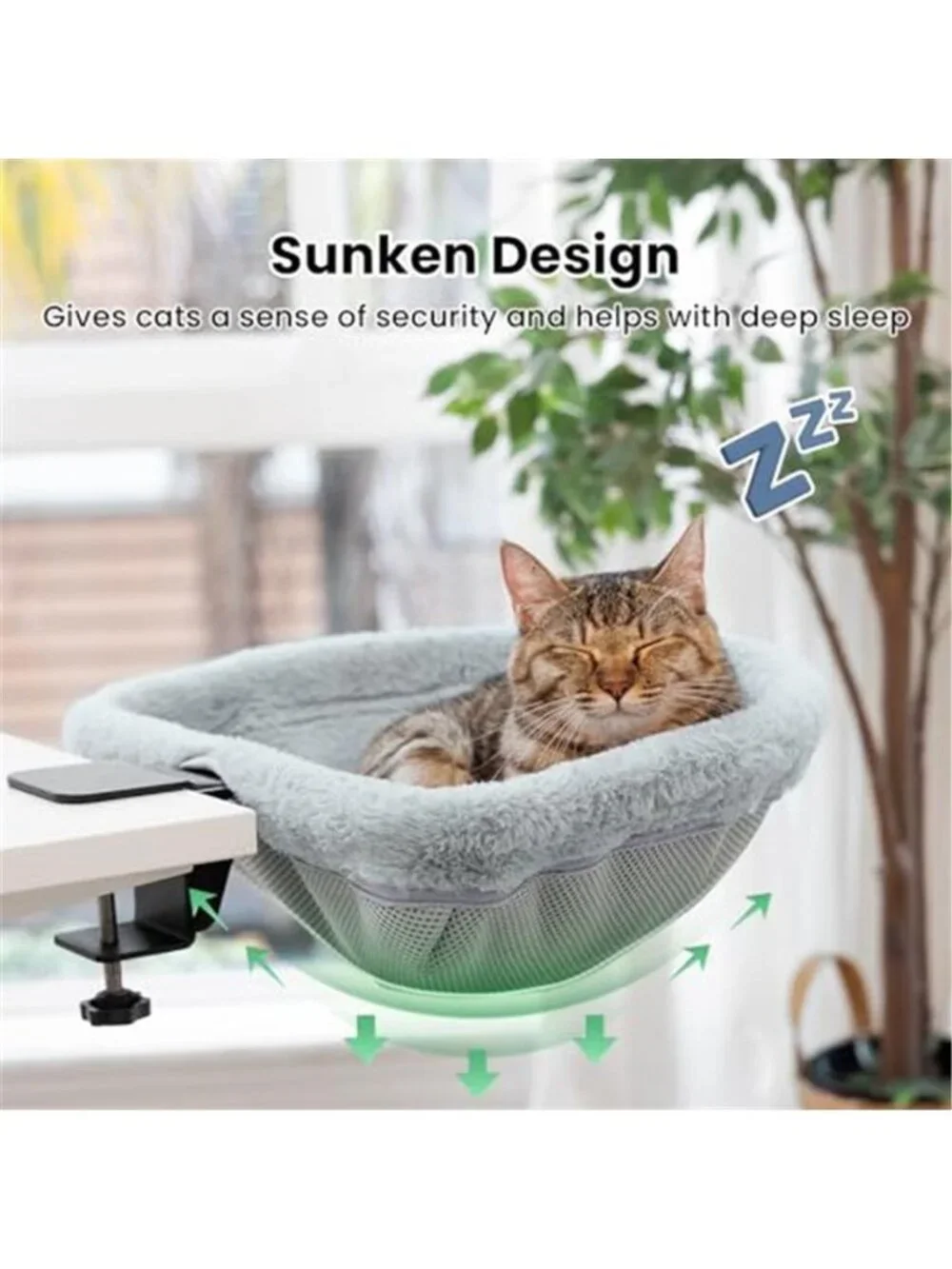 Foldable Cat Desk Bed Soft Faux Fur Cat Hammock Space Saving Perch Washable
